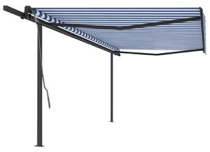 VidaXL Automatska tenda na uvlačenje sa stupovima 5 x 3 m plavo-bijela