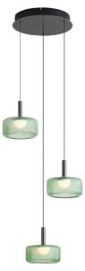 Dizajnerska viseća svjetiljka boje metala sa zelenim staklom, uklj. LED s 3-stupanjskim prigušivanjem, 3-svjetla Easylift - Fiera
