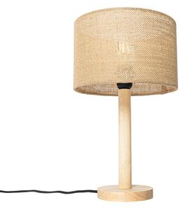 Ruralna stolna lampa drvo s lanenim sjenilom natural 25 cm - Mels