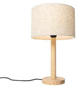 Ruralna stolna lampa drvo s lanenim sjenilom bež 25 cm - Mels
