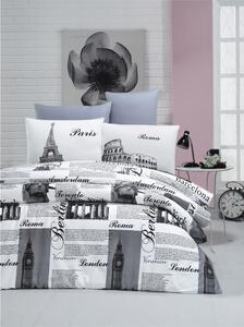 Crno-bijela pamučna posteljina za krevet za jednu osobu 140x200 cm City – Mijolnir