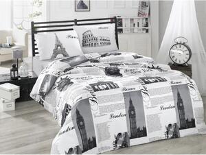 Crno-bijela pamučna posteljina za krevet za jednu osobu 140x200 cm City – Mijolnir