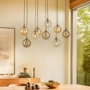 EMIBIG LIGHTING Staklena viseća svjetiljka, 9 žarulja, crna, grafit/jantarna/prozirna, E14, prigušiva, Crno, Dnevni boravak/blagovaonica, Metal