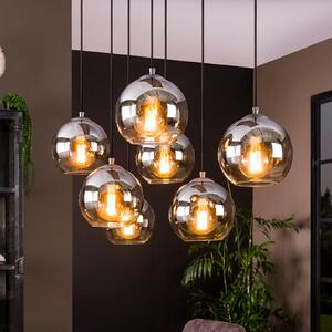 ZIJLSTRA Viseća lampa Allessandra, 7 žarulja, Ø 18 cm, dimno siva, staklo, prigušiva, Sivo, Dnevni boravak/blagovaonica, Staklo
