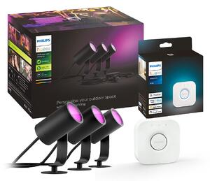 Philips Hue LED Spot Lily, set od 3 komada, Bridge, RGB, CCT, IP65, prigušiva, Crno, Metal