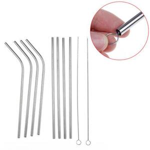 Postavite 8 inox metalnih slamki za višestruku upotrebu + 2x četkicu
