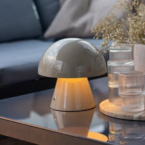 Lindby LED baterijska stolna lampa Nevijo, siva, Ø18cm, USB, dimmer, prigušiva, Sivo, Dnevni boravak/blagovaonica, Metal