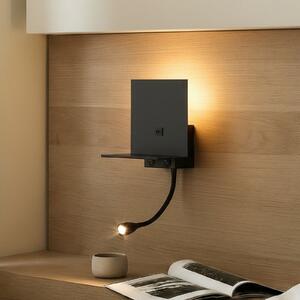 Lindby zidna svjetiljka Thorid, crna, USB, LED lampa za čitanje, G9, Crno, Dnevni boravak/blagovaonica, Metal