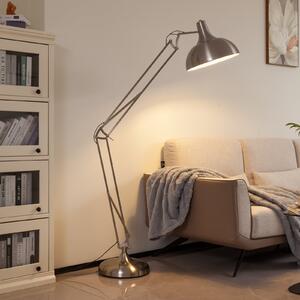 Lindby podna lampa Leia, srebrna, metalna, 180cm, okretna, E27, Metalik, Dnevni boravak/blagovaonica, Metal