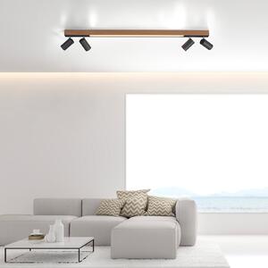 PURE LED stropna svjetiljka Lines, 120 cm, crna, drvo, daljinski, prigušiva, Drvo, Dnevni boravak/blagovaonica, Metal