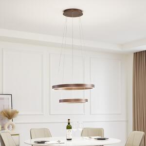 Lucande Smart LED viseća svjetiljka Yonam, kava, 2 žarulje, Tuya, prigušiva, Smeđa / hrđa, Dnevni boravak/blagovaonica, Aluminij