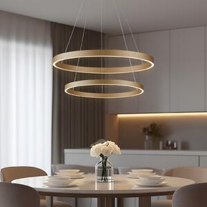 Lucande Smart LED viseća svjetiljka Yonam, zlatna, 2 žarulje, Tuya, prigušiva, Zlato / mjed, Dnevni boravak/blagovaonica, Aluminij