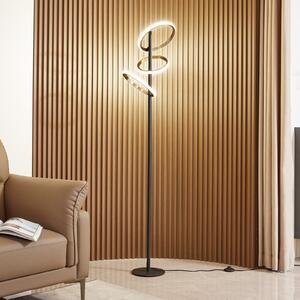 Lucande LED podna lampa Madu, crna, metalna, 160 cm, prigušiva, prigušiva, Crno, Dnevni boravak/blagovaonica, Plastika