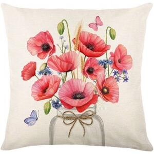 Lanena navlaka za jastuk POPPY FLOWERS 45x45 cm, bež boje