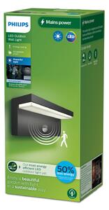 Philips LED vanjska zidna svjetiljka Bustan UE, senzor, 4.000 K, Crno, Aluminij, Zidni kvadrat
