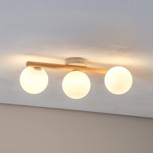 TK Lighting Plafonjera Estera, opalno staklo, drvo, tri žarulje, prigušiva, Drvo, Dnevni boravak/blagovaonica, Staklo, Metak