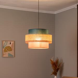TK Lighting Viseća lampa Trio, sjenilo od jute, petrol/natur smeđa/narančasta Ø 50cm, prigušiva, Višebojno, Dnevni boravak/blagovaonica, Tkanina / tekstil