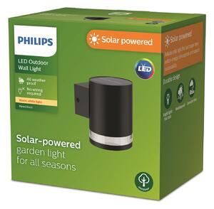 Philips LED solarna vanjska zidna svjetiljka Fyce, Crno, Plastika, Zidna utičnica ispod