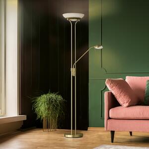FISCHER & HONSEL LED podna lampa Pool, boja mesinga, visina 182 cm, 2 žarulje., prigušiva, Zlato / mjed, Dnevni boravak/blagovaonica, Metal, Svjetlo za čitanje