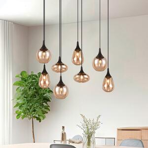 Trio Lighting Lumina viseća svjetiljka, 8 žarulja, crna/jantarna, staklo, prigušiva, Dnevni boravak/blagovaonica, Staklo