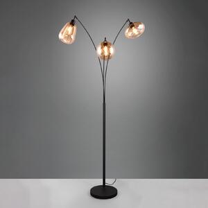Trio Lighting Podna lampa Lumina, 3 žarulje, crna/jantarna, staklo, Crno, Dnevni boravak/blagovaonica, Staklo