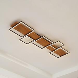 Lindby LED stropna svjetiljka Galad, crna, drvo, 5 žarulja, 140 cm, prigušiva, Drvo, Dnevni boravak/blagovaonica, Drvo, Stropni kvadrat izravno