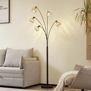 Lindby podna lampa Lielle, prirodni bambus, 5 žarulja, 190 cm, Drvo, Dnevni boravak/blagovaonica, Bambus
