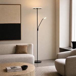 Lucande Raymond LED podna lampa, crna, CCT, lampa za čitanje, prigušiva, Crno, Dnevni boravak/blagovaonica, Metal