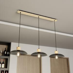 EMIBIG LIGHTING Viseća svjetiljka Kobe, tri žarulje, čelik, drvo, crna, prigušiva, Crno, Dnevni boravak/blagovaonica, Metal