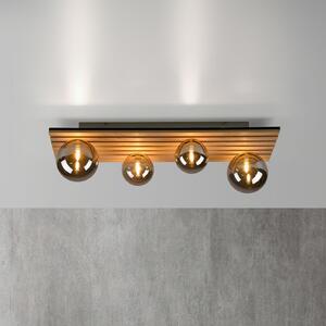 JUST LIGHT. GmbH SAMO SVJETLO. Plafonjera Green Stika, duga, 4 žarulje, drvo, prigušiva, Drvo, Dnevni boravak/blagovaonica, Drvo