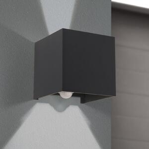 ORION LED vanjska zidna svjetiljka Cube-S, antracit, metal, senzor, Crno, Aluminij, Zidna utičnica iznad/dolje