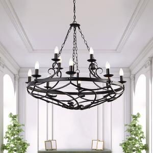 Searchlight Luster Cartwheel III, 12 žarulja, Ø 89 cm, crni, metal, prigušiva, Crno, Dnevni boravak/blagovaonica, Metal, luster