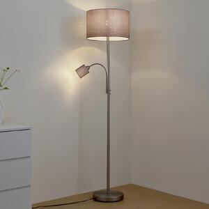 Lindby Jaileen podna lampa, siva, tkanina, 170 cm, svjetiljka za čitanje, Sivo, Dnevni boravak/blagovaonica, Tkanina / tekstil