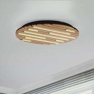 Q-Smart-Home Paul Neuhaus Smart LED stropna svjetiljka Q-Akustik, drvo Ø 60 cm, prigušiva, Drvo, Dnevni boravak/blagovaonica, Drvo