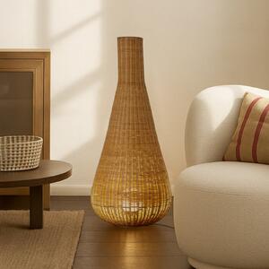 Lucande Takeo podna lampa, ratan, visina 115 cm, E27, Drvo, Dnevni boravak/blagovaonica, Drvo