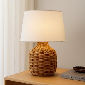 Lindby Lirenda stolna lampa, visina 52 cm, ratan, prirodna/bijela, Drvo, Dnevni boravak/blagovaonica, Tkanina / tekstil
