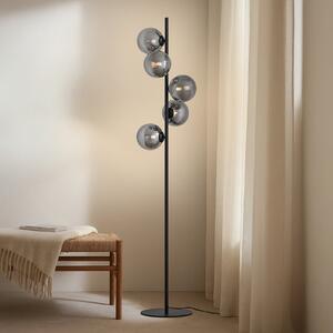 Lindby podna lampa Orbelia, crna, 5 žarulja, staklo, Crno, Dnevni boravak/blagovaonica, Staklo