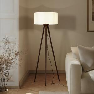 Lindby podna lampa Charlia, bijela, orahovo drvo, visina 150 cm, Drvo, Dnevni boravak/blagovaonica, Tkanina / tekstil, tronožac