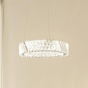 Lucande LED viseća svjetiljka Glacis, kristal, Ø 40 cm, krom, Providna, Dnevni boravak/blagovaonica, Staklo