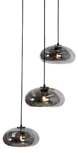 Art Deco viseća lampa crna s dimnim staklom okrugla 3 svjetla - Ayesha
