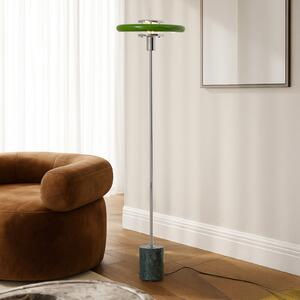 Lindby Branford podna lampa, retro, zelena, metal/mramor, Zelena, Dnevni boravak/blagovaonica, Metal