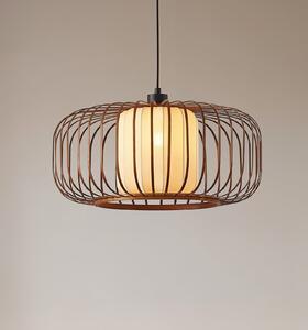 Lindby Davella viseća lampa, Ø 50 cm, bambus, tekstil, prigušiva, Drvo, Dnevni boravak/blagovaonica, Bambus