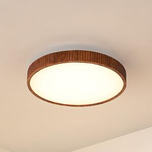 Lindby LED stropna svjetiljka Velua, bijela/tamno drvo, CCT, Ø 50 cm, prigušiva, Drvo, Dnevni boravak/blagovaonica, Drvo