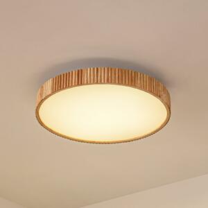 Lindby LED stropna svjetiljka Velua, bijela/svijetlo drvo, CCT, Ø 50 cm, prigušiva, Drvo, Dnevni boravak/blagovaonica, Drvo