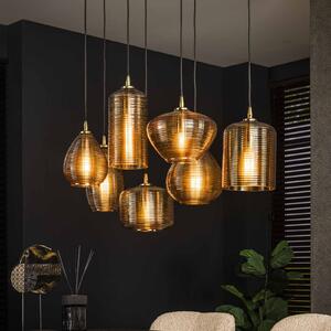 ZIJLSTRA Viseća lampa Stripeglass mix, 7 žarulja, staklo, jantar, antracit, prigušiva, Dnevni boravak/blagovaonica, Staklo