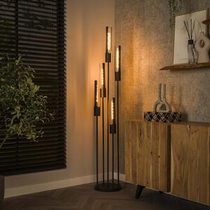 ZIJLSTRA Cijevna podna lampa, 5 svjetala, crna, metal, Crno, Dnevni boravak/blagovaonica, Metal