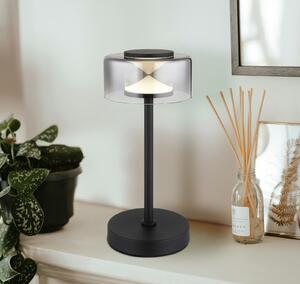Globo LED stolna lampa Belinda, dimno siva, visina 33 cm, metal, Sivo, Dnevni boravak/blagovaonica, Staklo