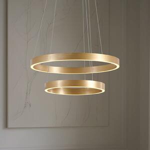 Lucande Yonam LED viseća svjetiljka, Ø 60 cm, 2 žarulje, zlatna, CCT, prigušiva, Zlato / mjed, Dnevni boravak/blagovaonica, Metal