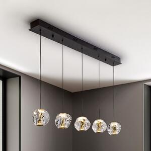 Schuller Valencia Zaria LED viseća lampa, 5 žarulja, crna, prozirna, metal, akril, prigušiva, Providna, Dnevni boravak/blagovaonica, Plastika