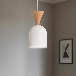 Lamkur Nolan viseća lampa, Ø 11 cm, bijela/hrast, metal/drvo, prigušiva, Bijela, Dnevni boravak/blagovaonica, Metal
